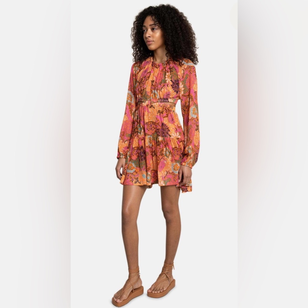 A.L.C Izzy Dress Pink/Orange Multi Long Sleeve Mini Dress